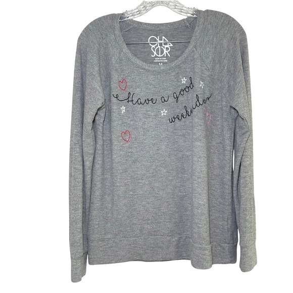 Chaser gray sweatshirt women's medium embroidered star heart weekend casual - Picture 1 of 7